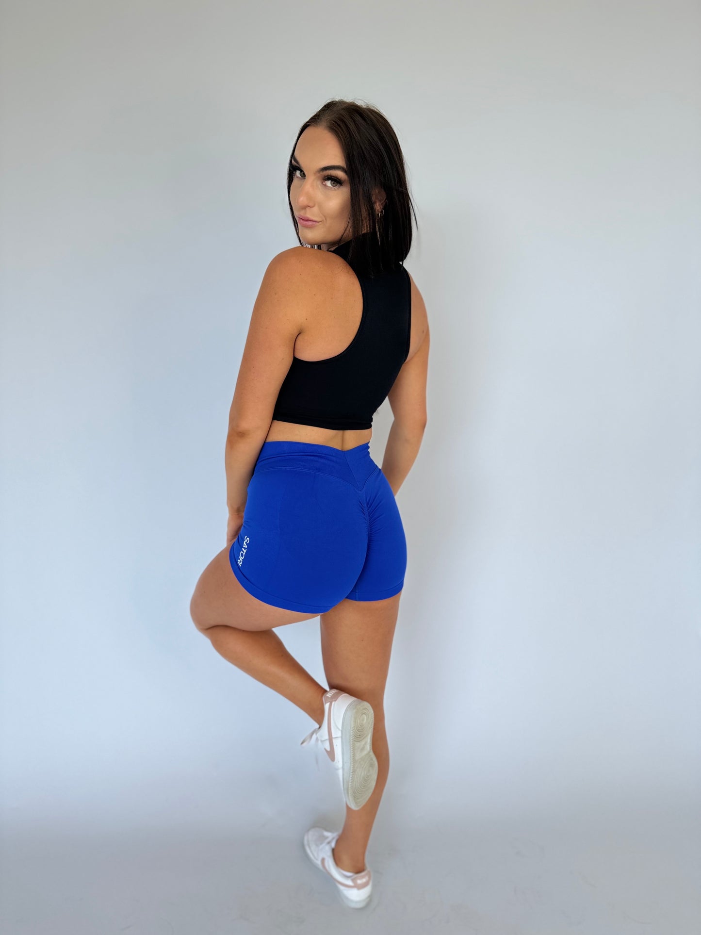 V-Back Booty Shorts -Blue